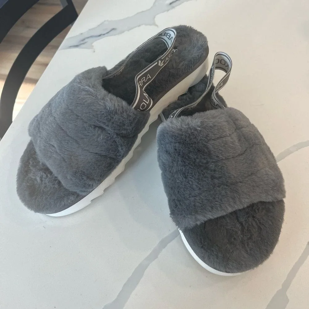 Koolaburra by‎ UGG Fuzz'n II Women's Faux Fur Sandals Size 10 Gray EUC